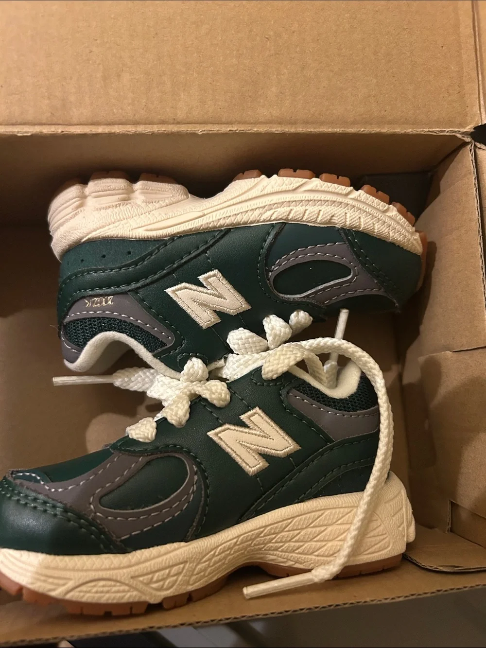 New Balance Kids Dark Green & Cream Trail Sneakers